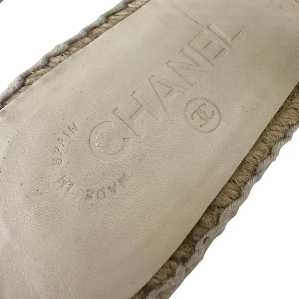 CHANEL Black Espadrille CC Logo Leather Slip-On Shoes IT36